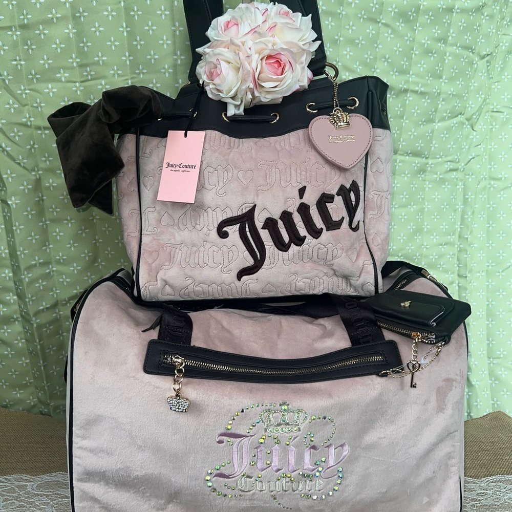 GORGEOUS Juicy Couture Set Dreamy Weekender Vintage Dreams Tote Pink Brown Bow